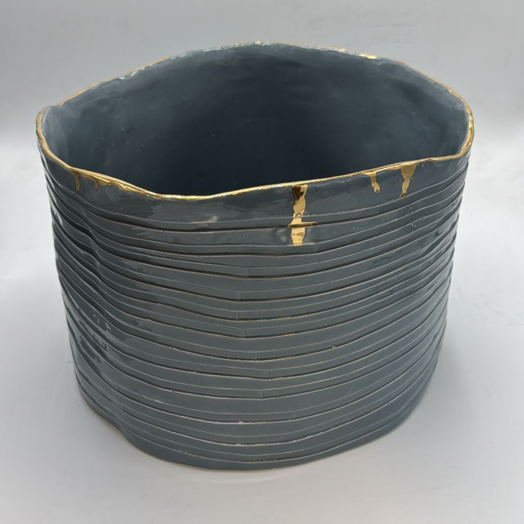 "Ribbed" Ceramic Serving Bowl / Vase