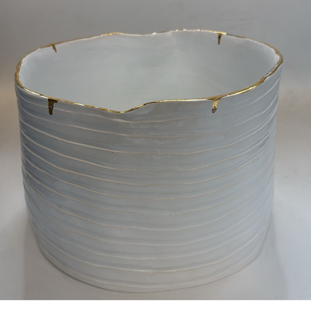 "Ribbed" Ceramic Serving Bowl / Vase