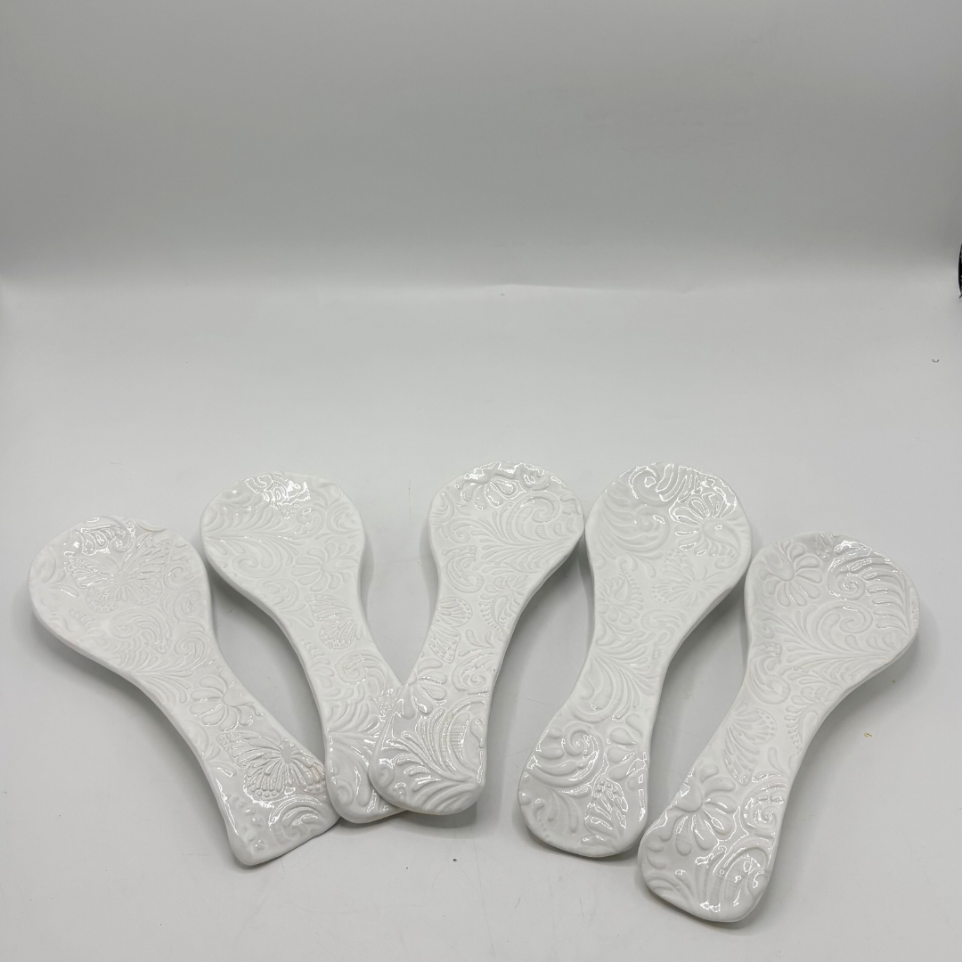 Ceramic Spoon Rest with Engraved Design