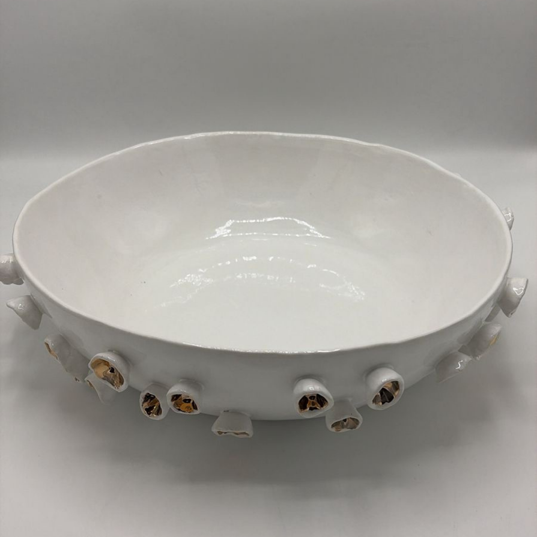 "Golden Reef" Ceramic Round Serving Dish with round details