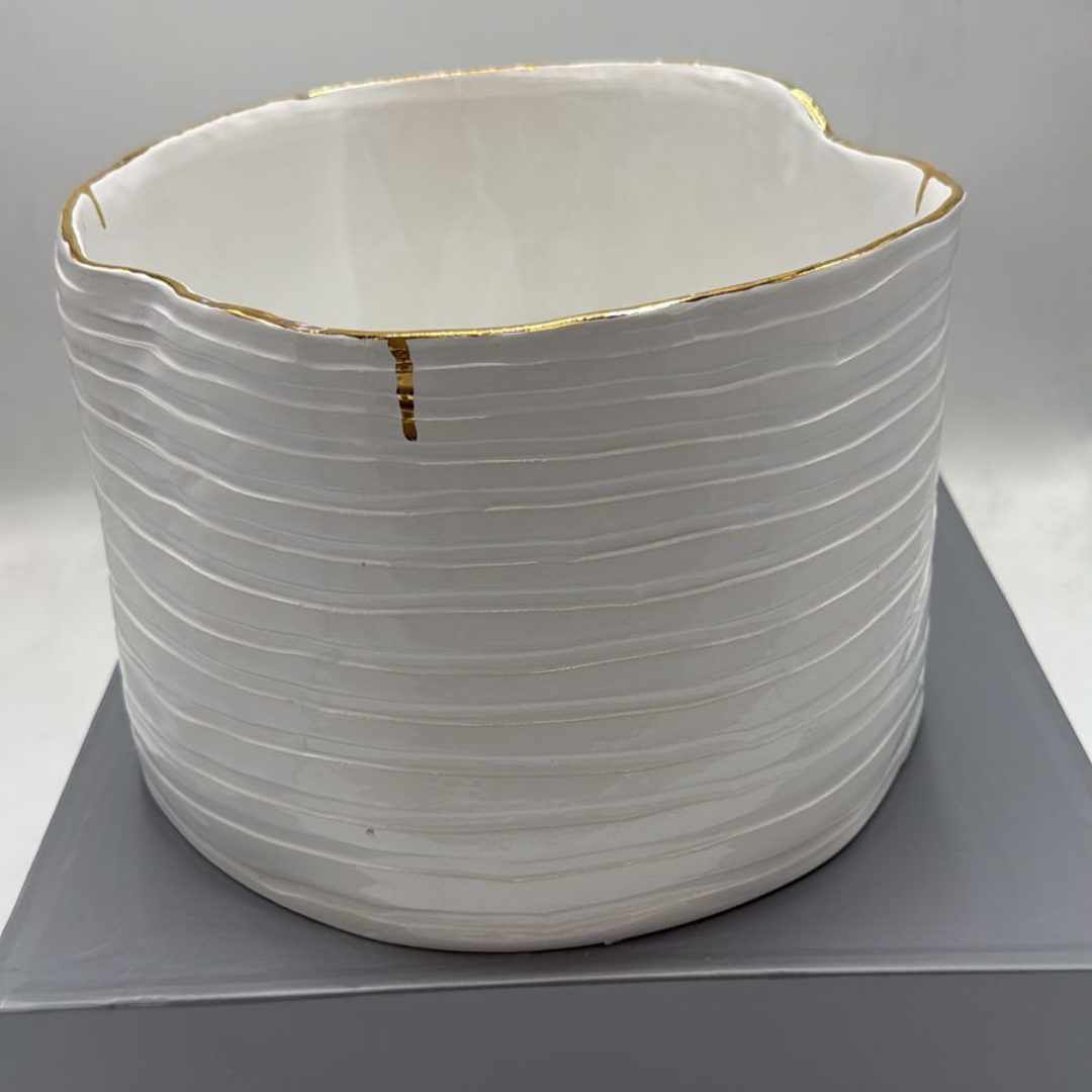 "Ribbed" Ceramic Serving Bowl / Vase