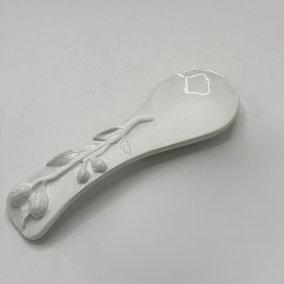 Ceramic Spoon Rest with flowers & leaves