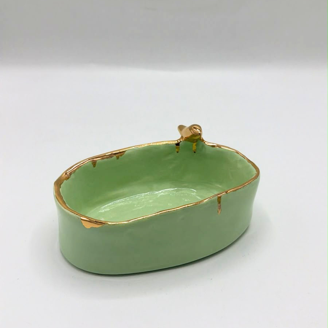 Ceramic Oval Small Bowls with Bird - per piece