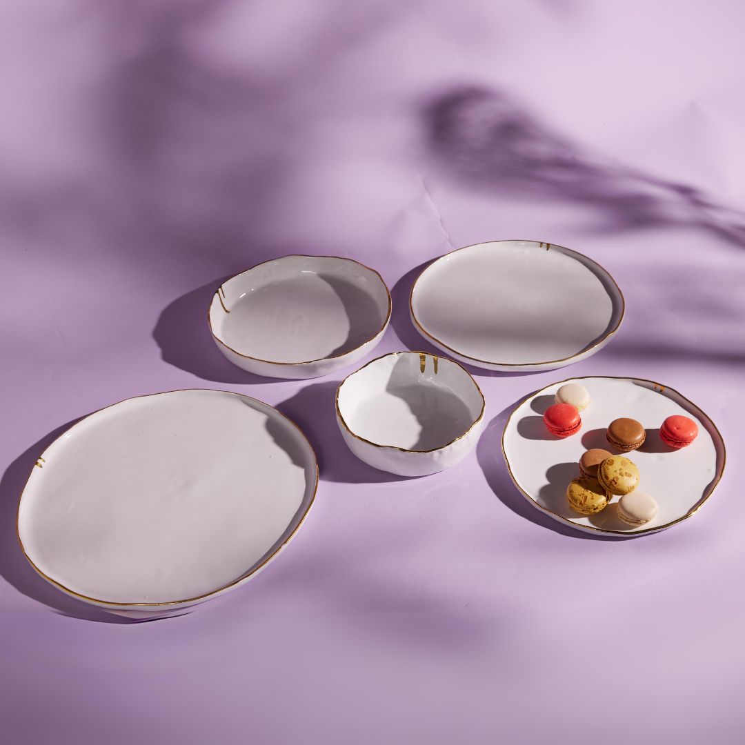 "Organic Waves" Gold Dessert Plates - set of 6