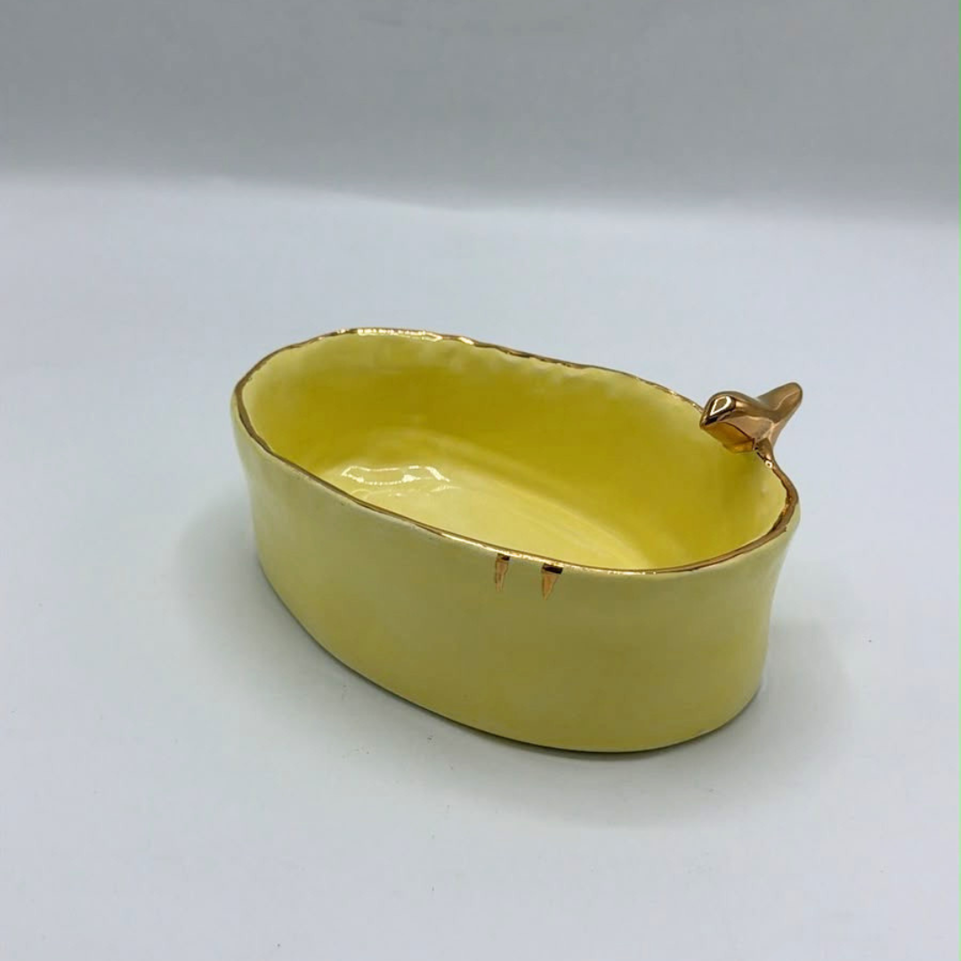 Ceramic Oval Small Bowls with Bird - per piece