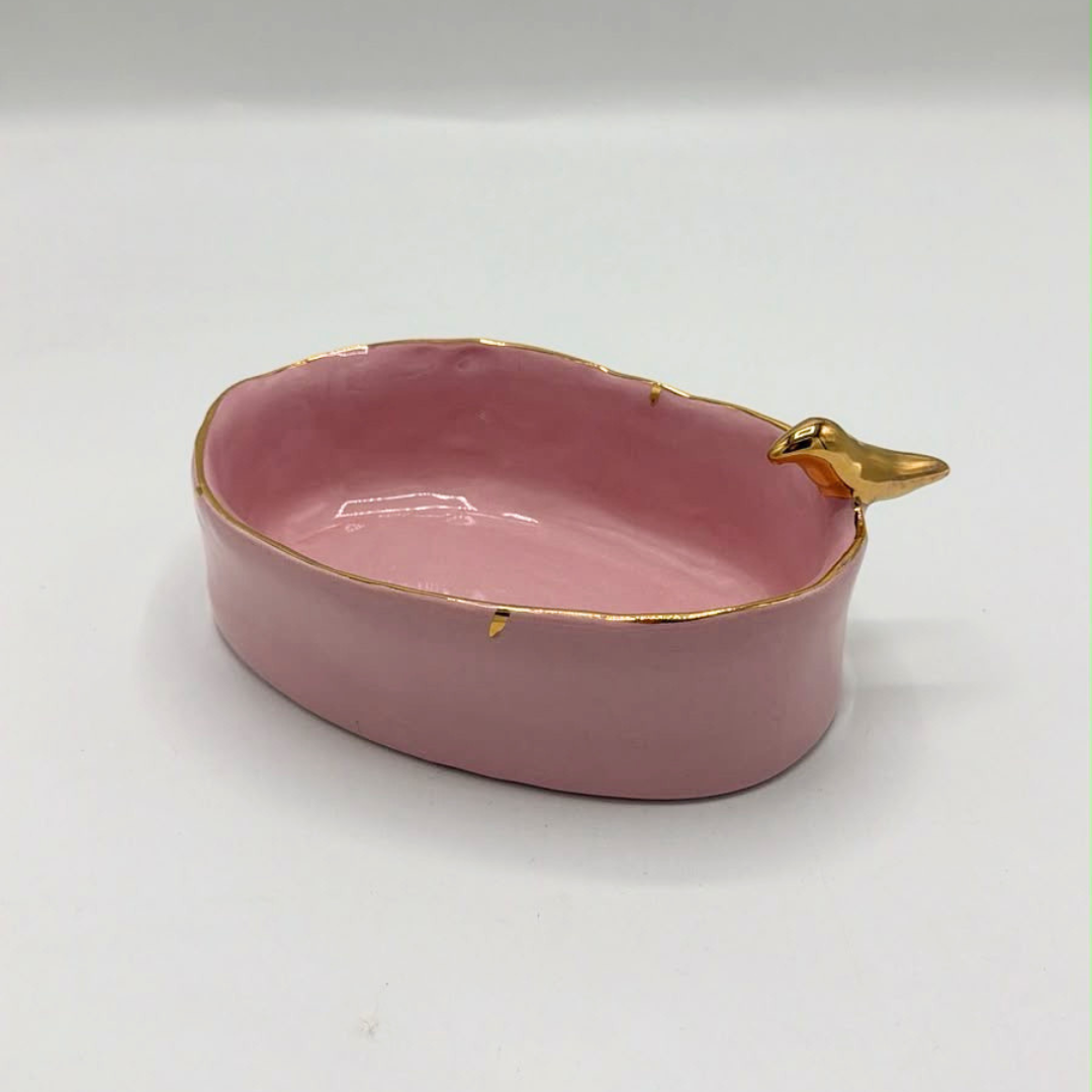 Ceramic Oval Small Bowls with Bird - per piece