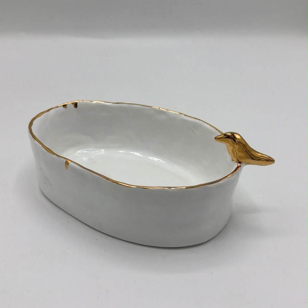 Ceramic Oval Small Bowls with Bird - per piece