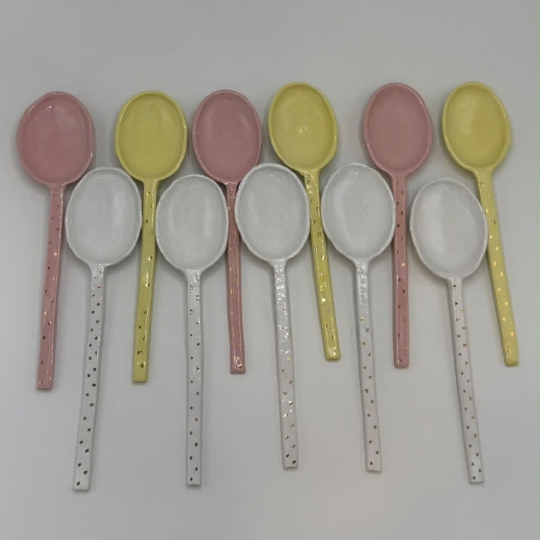 Ceramic Serving Spoon with Gold Dots