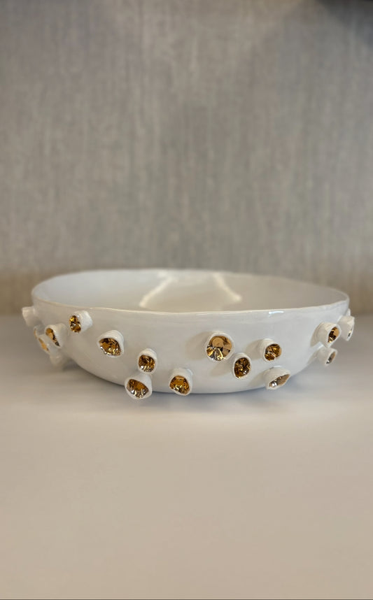 "Golden Reef" Ceramic Round Serving Dish with round details